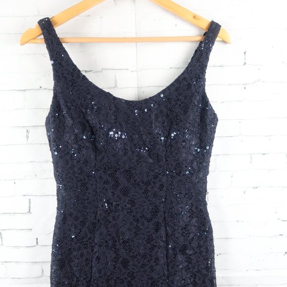 LAUREN RALPH LAUREN BLUE SLEEVLESS SCOOP NECK LACE & SEQUIN FIT & FLARE DRESS - Picture 7 of 11